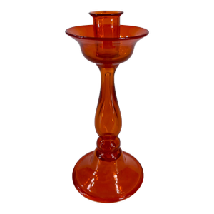 Orange Blown Glass Candle Holder Boho or Gipsy Style 1960's '70's Mid-Centry