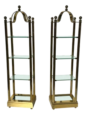 Pair of Brass and Frosted Glass Etageres