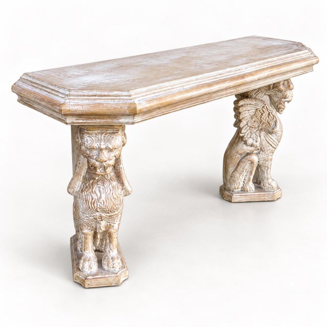 Phyllis Morris Neoclassical Wood Griffin Console Table Att. Phyllis Morris San Simeon Line For Sale - Image 4 of 7