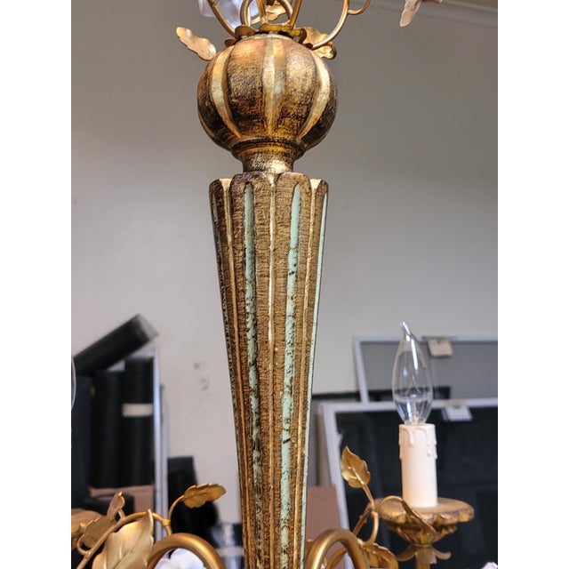 Italian Gilt Wood & Porcelain Roses Chandelier For Sale - Image 9 of 9