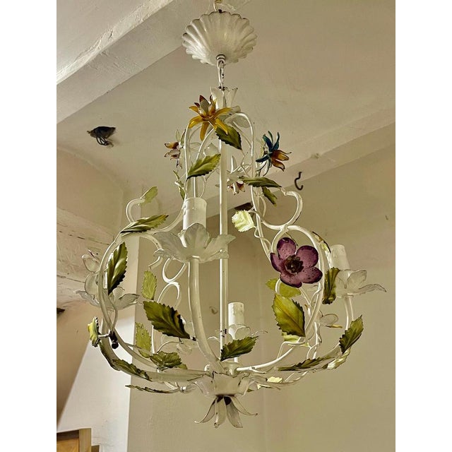 1960s Floral Chandeliers in Metal, 1960s, Set of 2 For Sale - Image 5 of 10
