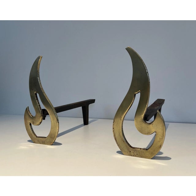 Brass Flame Brass Andirons - A Pair For Sale - Image 8 of 13