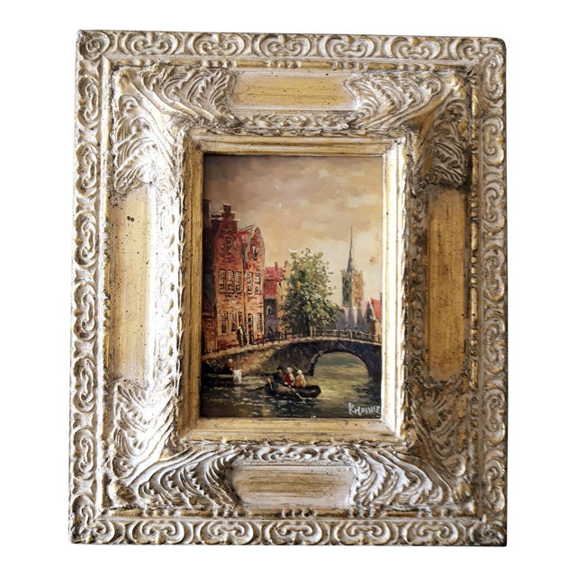 1950s Dutch Scenic Wood Panel Oil Painting With Gilt Frame Chairish