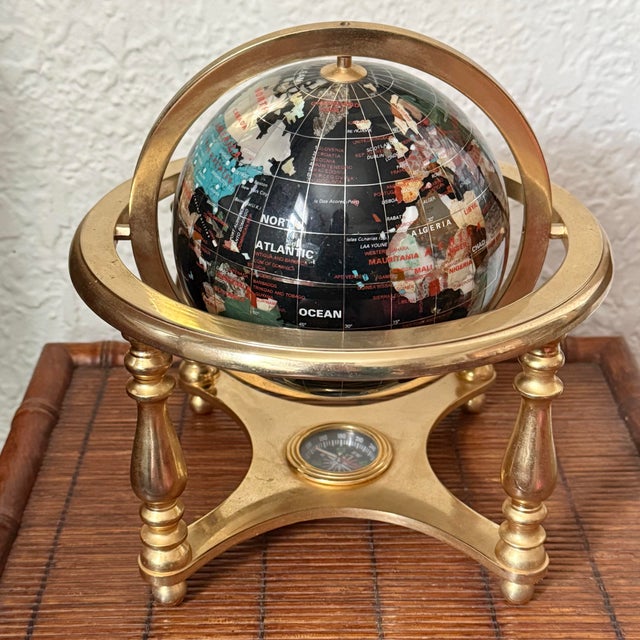 Late 20th Century Late 20th Century Black World Globe With Semiprecious Gemstones on Brass Base For Sale - Image 5 of 8