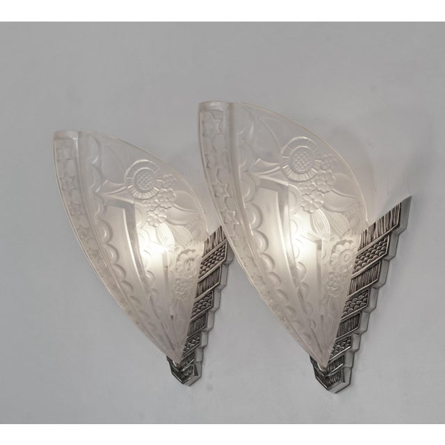 1920s 1930s French Art Deco Wall Sconces by Les Etablissements Donna France - a Pair For Sale - Image 5 of 10