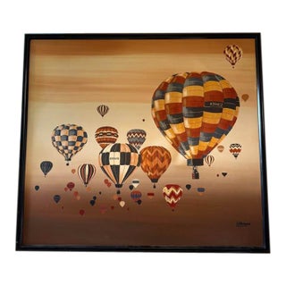 1980s Hot Air Balloon Painting Signed by Letterman For Sale