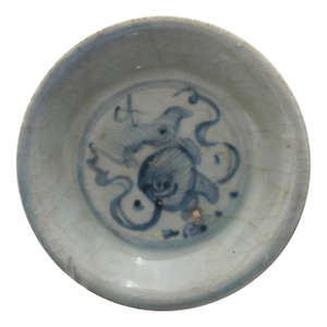 Chinese Ming Blue Porcelain Swatow Ware Figural Center Saucer Dish