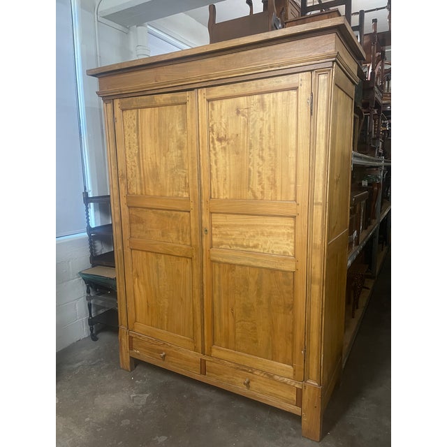 Antique Large French Pine Armoire Wardrobe For Sale - Image 4 of 12
