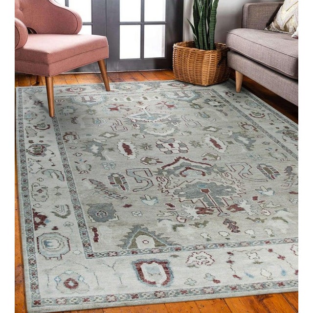 9x12 Ivory Hand-Knotted Wool Abstract Palmettes Classic Traditional Carpet Rug For Sale - Image 9 of 9