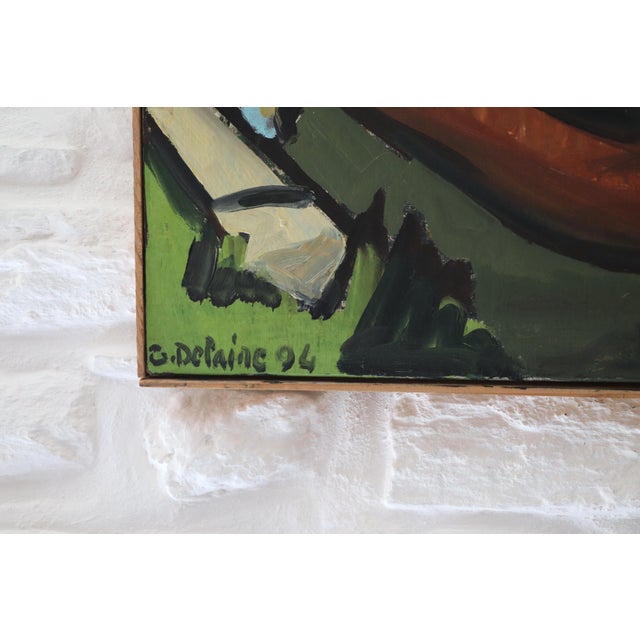 Blue G. Delaire, Barges on the Seine, 1994, Oil Painting on Canvas For Sale - Image 8 of 11