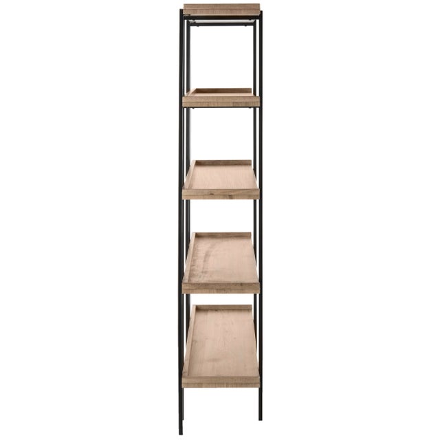 Modern Retro Mid 5 Tier Wood Etagere in Oak & Black For Sale - Image 3 of 10