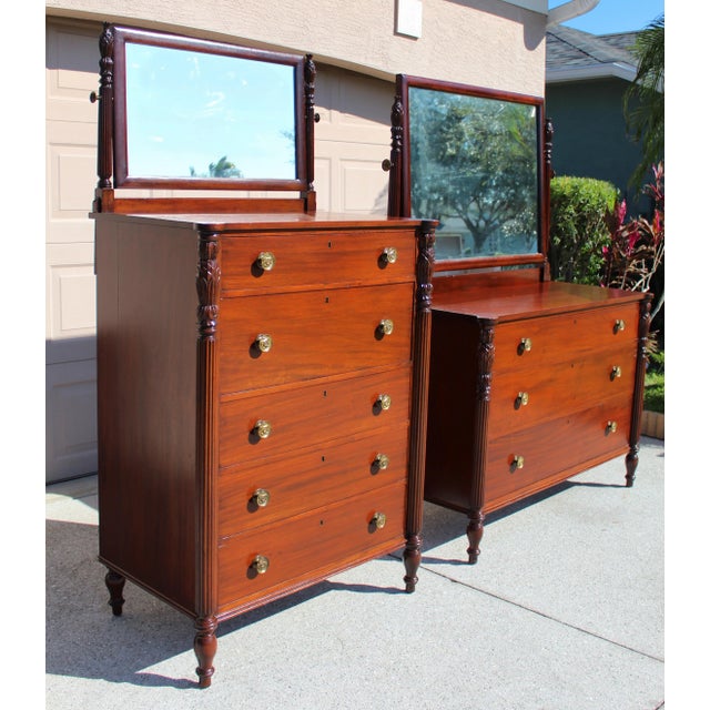 Antique Mahogany Dresser Set With Swivel Mirrors - Circa 1880 Victorian Bedroom Furniture For Sale - Image 4 of 18