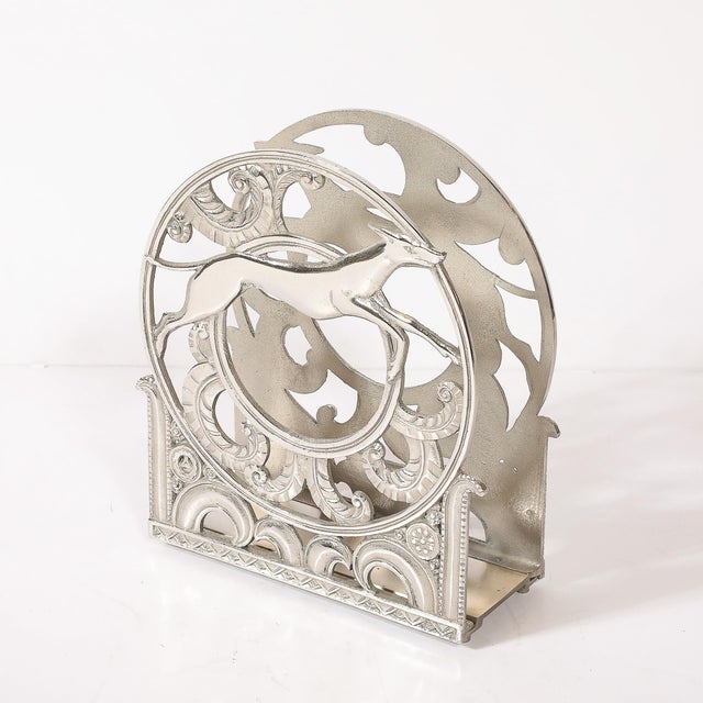 Art Deco Nickeled Bronze Magazine Stand of Stylized Leaping Greyhound For Sale - Image 14 of 15