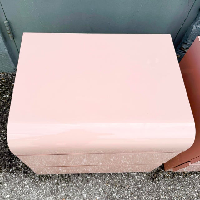 Postmodern Postmodern Pink Golds Laminate Waterfall Nightstands - A Pair For Sale - Image 3 of 9