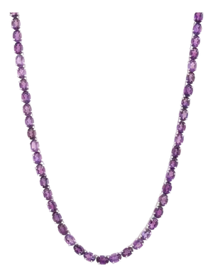 Modern Sterling Silver Amethyst Tennis Necklace, 7×5 Mm Prong-Set Stones- Carat&Her