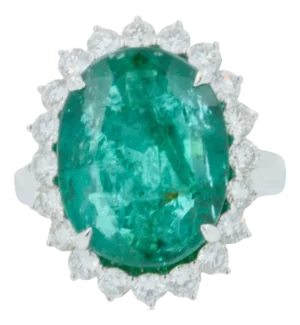 Oval Shape Brilliant Cut Vivid Green Emerald Diamond Sun Ray Halo Set Ring, Size 7