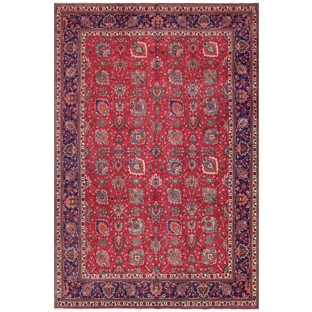 Shabby Chic Persian Tabriz Red/Blue Wool Rug - 9'8'' X 15'0'' For Sale - Image 10 of 10