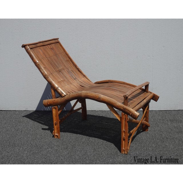 Vintage Mid Century Primitive Rustic Rattan Chaise Lounge Chair Tiki Palm Beach Chairish