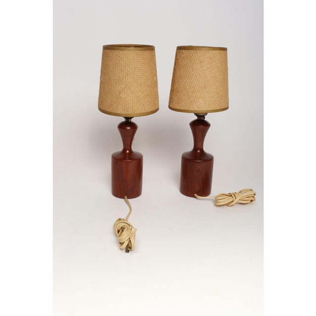 1960s Danish Modern Diminutive Sculptural Teak and Brass Table Lamps - a Pair For Sale - Image 4 of 17