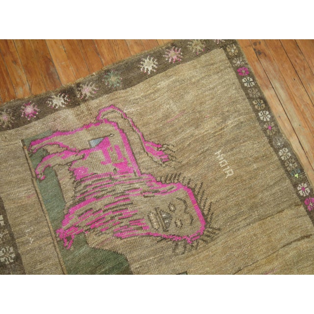 Gray Vintage Zabihi Collection Lion Turkish Runner - 3'8" x 9'5" For Sale - Image 8 of 10