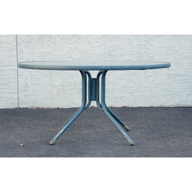 Mid Century Modern Round Glass Top Outdoor Patio Table For Sale In Philadelphia - Image 6 of 12