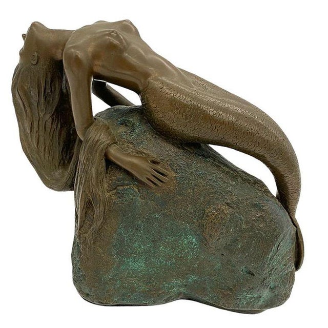 Traditional 1980s Neoclassic Bronze Nude Mermaid Siren Statue on Beach Rock by James Siebert For Sale - Image 3 of 12