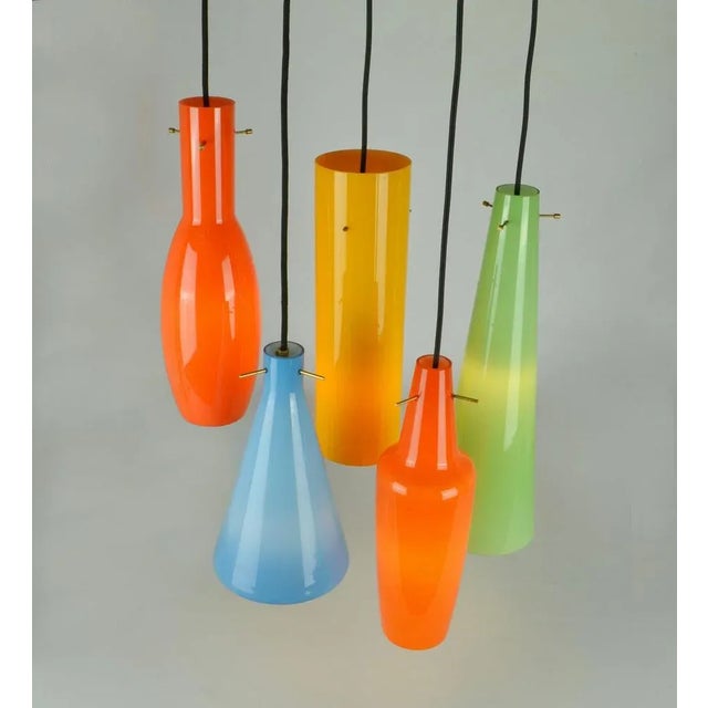 Vintage Pendant Lights in Murano Glass attributed to Vistosi, 1960s, Set of 5 For Sale - Image 6 of 8