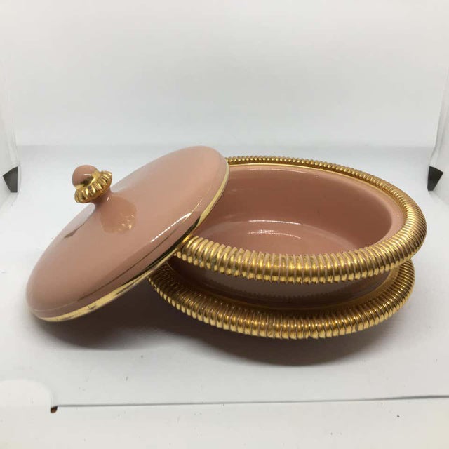 1950s Italian Mid-Century Modern Italo Casini Pink and Gold Ceramic Box For Sale - Image 4 of 9