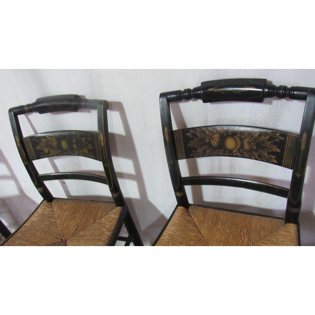 Black 1980s Set of 4 Hitchcock Dining Room Kitchen Chairs Rush Farmhouse For Sale - Image 8 of 13