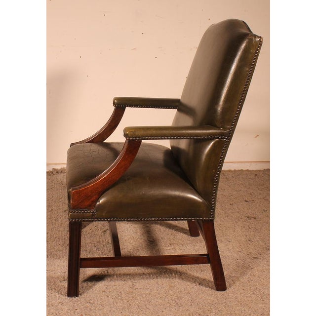English Dark Green Leather Armchair Chairish
