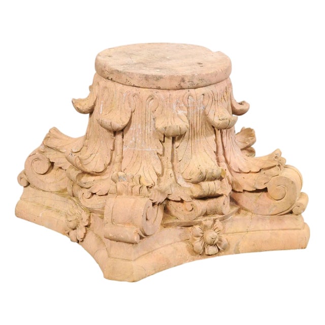 Spanish Hand-Carved Sandstone Pedestal Base For Sale