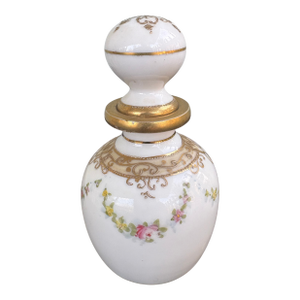 Antique Hand-Painted Nippon Porcelain Perfume Bottle With Raised Gilt & Floral Garland – Circa 1900