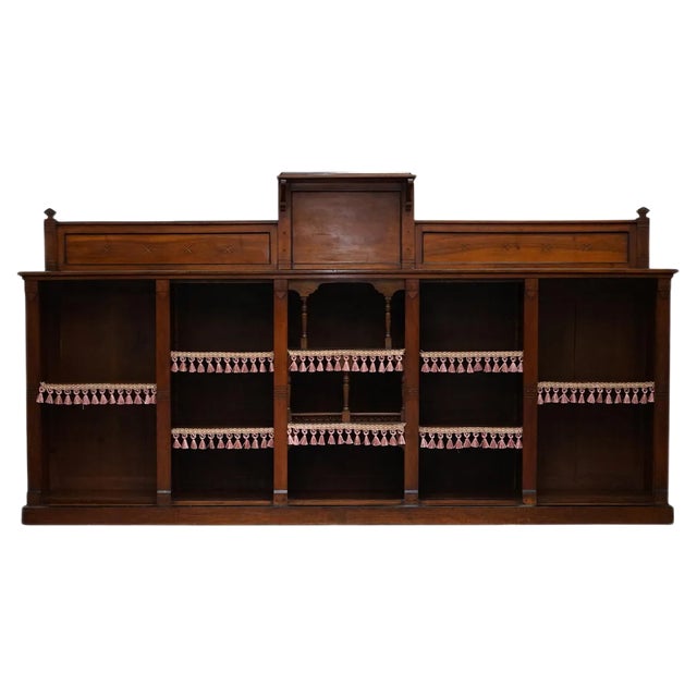 Victorian Gothic Pugin Style Open Bookcase in Walnut For Sale