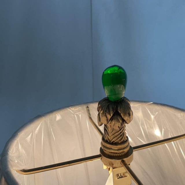 Green Vintage Italian Hand Carved Goldleaf Wood Candle Stick Lamps With Shades/Finials - a Pair For Sale - Image 8 of 13