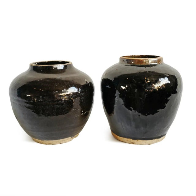 Asian Antique Vintage Small Black Ceramic Jar For Sale - Image 3 of 6
