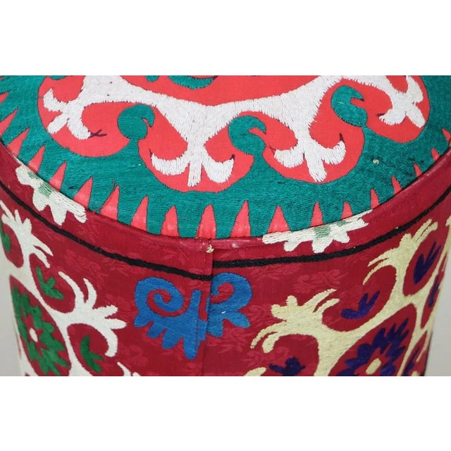 Vintage Oriental Stool with Suzani Upholstery, 1950s For Sale - Image 9 of 11