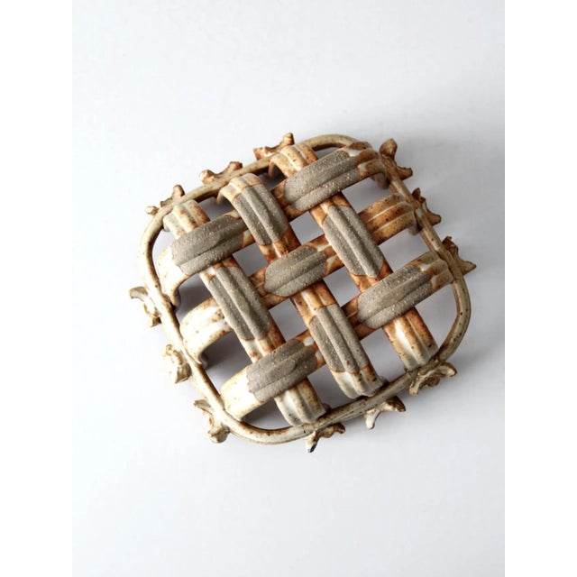 Late 20th Century Vintage Studio Pottery Basket Bowl For Sale - Image 5 of 13