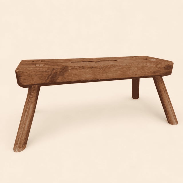 Early 1900s Antique Primitive Plank Foot Stool With Carved Handhold For Sale - Image 4 of 8