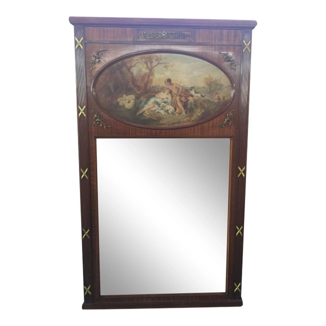 French Trumeau Mirror Hand Painted 72"x41" For Sale