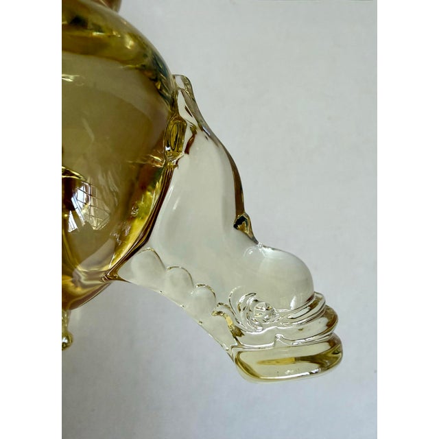1930s Pair of Depression Era Heisey Empress Sahara Yellow Glass Dolphin-Toe Candlesticks For Sale - Image 5 of 11