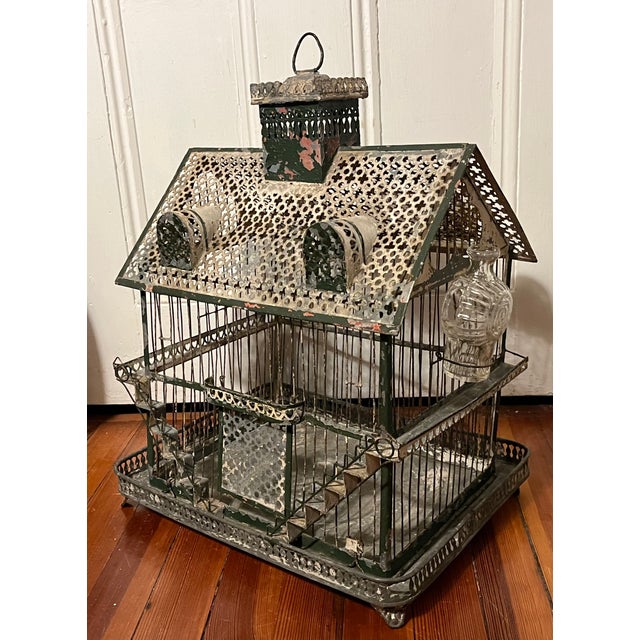 Antique 19th Century French Tole & Wire Victorian House Form Bird Cage For Sale In New York - Image 6 of 15