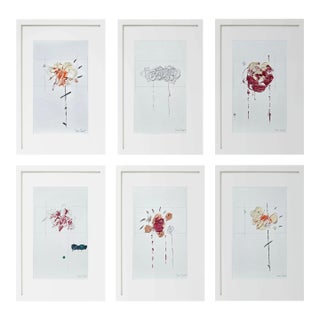 Set of 6 - One-of-a-Kind Cy Twombly Inspired Shadow Box Framed Botanical Floral Oil Paintings by Diane Grant For Sale