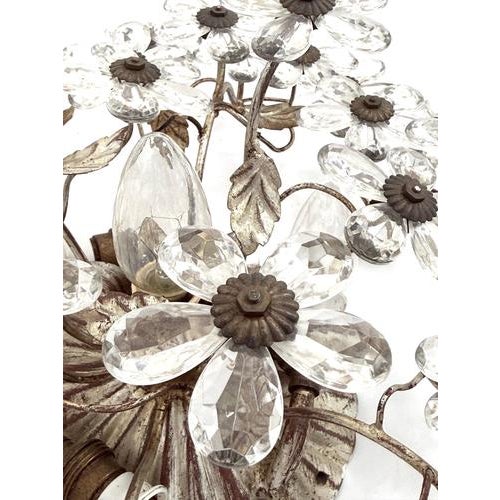 Filigree Flush Mount with Crystal Flowers from Maison Baguès, France, 1920s For Sale - Image 9 of 18