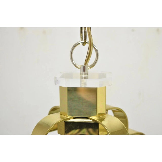Fredrick Ramond Vintage Fredrick Ramond Mid Century Modern Brass Lucite Glass Pendant Chandelier For Sale - Image 4 of 13
