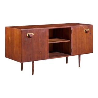 Jens Risom Mid Century Walnut and Brass Credenza For Sale