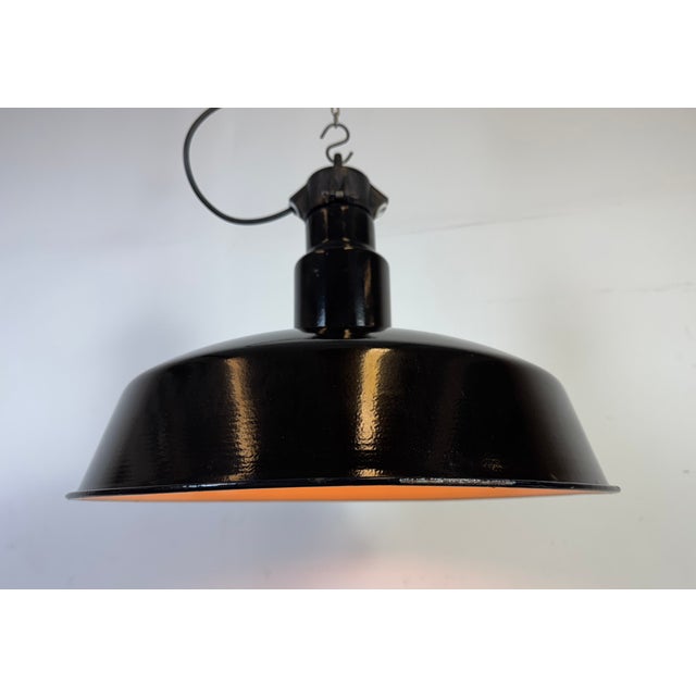 Large Industrial Black Enamel Factory Lamp with Cast Iron Top from Elektrosvit, 1950s For Sale - Image 11 of 18