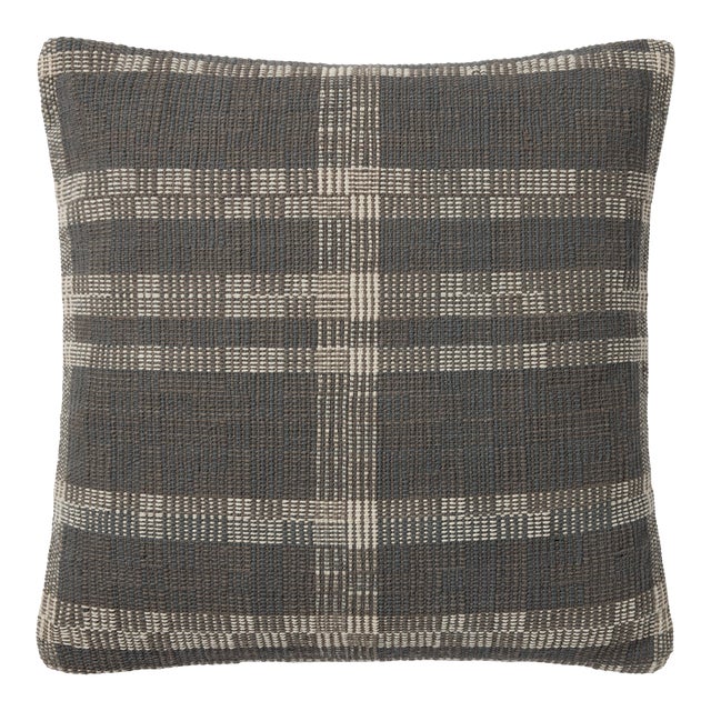 Amber Lewis x Loloi Cove Smoke / Natural 18'' x 18'' Cover with Poly Pillow For Sale