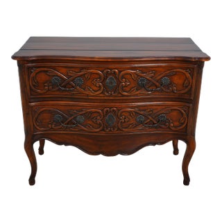 French Carved 2 Drawer Mahogany Chest or Commode For Sale