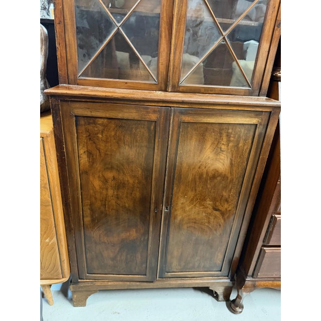 Wood Antique Mahogany Bookcase on Cupboard, 1890s For Sale - Image 7 of 11