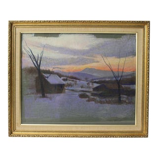 1980s "Hudson Valley Farm" Oil Pastel Drawing by John Elliot, Framed For Sale